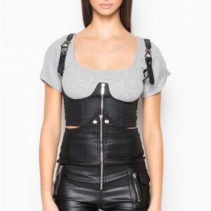 Akira  Women's Gray Scoop-Neck Crop Top with Black Leather Harness